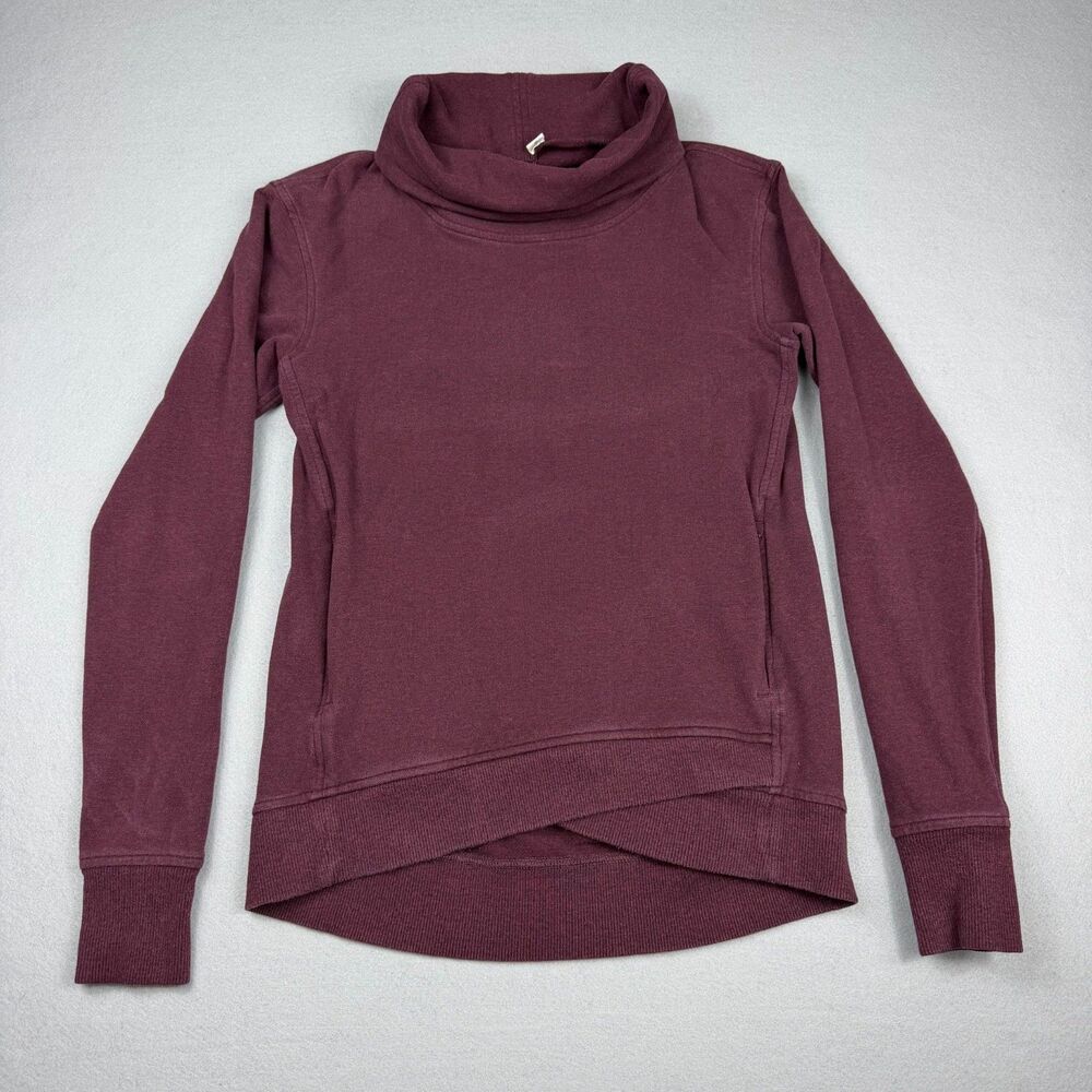 Lululemon Sweatshirt Womens 4 Red Cowl Neck Pullover Zip Pocket Logo Yoga Top - Picture 2 of 16
